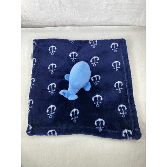 HB Whale Plush Baby Blanket Lovie Comfort Toy 14"x14" Soft Blue White Anchors - Picture 4 of 9